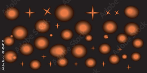 Abstract Copper Orange Glow Orbs and Bright Sparkles Set. 