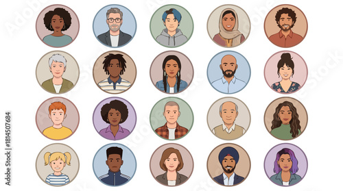 Diverse People Avatars Icon Collection.