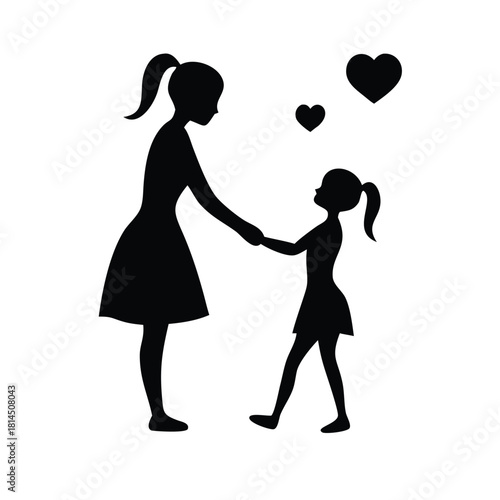 Mother and daughter silhouette vector sharing moment of love on white background