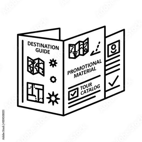Folded travel brochure or promotional material icon for destination guides and tour catalogs