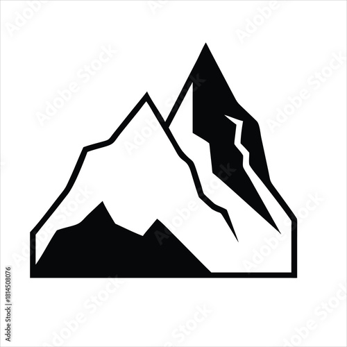 Mountain silhouette vector clip art drawing with nature sketch on white