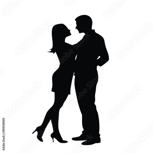 Man hugging woman silhouette vector representing romantic moment concept