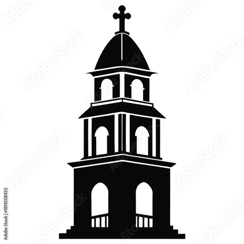 european bell tower black and white silhouette