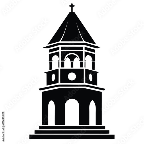 european bell tower black and white silhouette