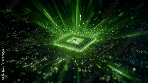 High-Performance GPU Chip Unleashing Vibrant Green Energy Technology Visualization