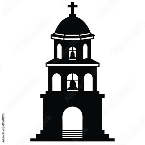 european bell tower black and white silhouette