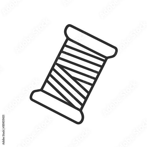 Fine line sewing thread spool icon, elegant and minimalist, ideal for tailoring interfaces, fashion studio tools and textile vector design assets