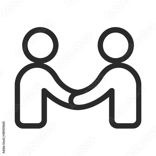 Handshake icon in black outline style, symbolizing trust and relationship building, ideal for community platforms, networking tools and social interaction designs
