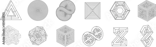 Vintage architectural ornament collection sketch on white background