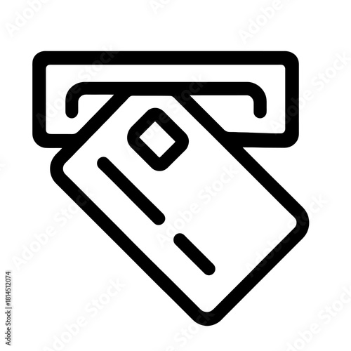 Credit card insertion icon in black outline style, illustrating payment or cash withdrawal action, ideal for banking apps, ATM interfaces and financial transaction vectors