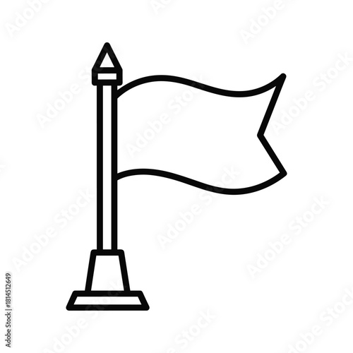 Simple black outline icon of a waving flag on a pole, isolated on