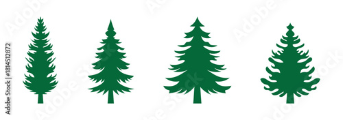 Pine tree silhouette vector set, black forest icons, stylized evergreen shapes, nature graphic elements for seasonal design, landscape illustration bundle