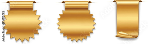 Collection of golden torn paper ribbons for decoration