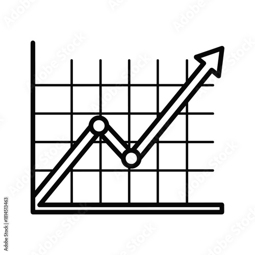 Simple line graph icon showing upward trend and growth with arrow tip isolated on