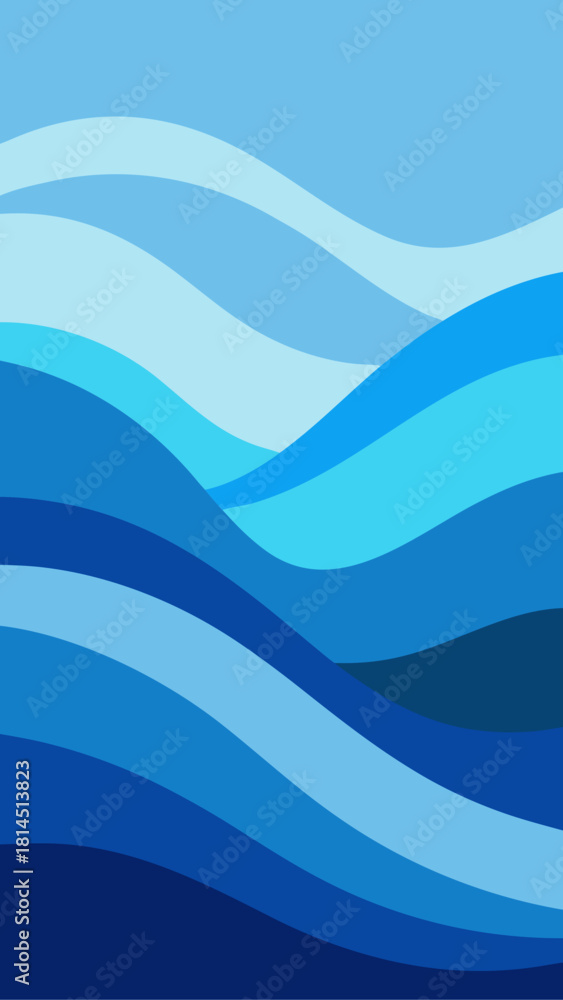Fototapeta premium Illustration of wavy blue lines in different shades of blue on transparent background