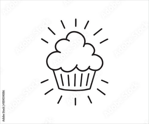 Simple cupcake doodle with radiating lines for sweet treat themes