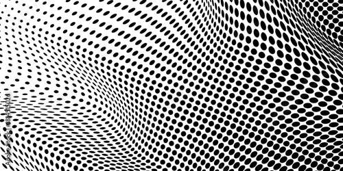 Dotted halftone texture background. Black and white pop art gradient overlay. Fading grunge gritty noise wallpaper. Weathered pixelated comic backdrop. Vector bitmap subtle vanishing surface