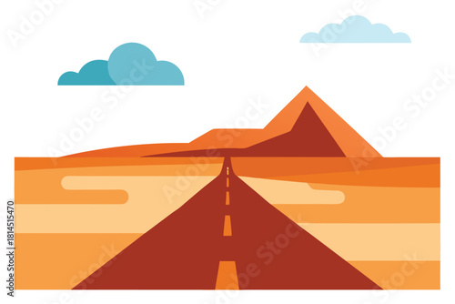 Straight desert road leading to distant mountains under a cloudy sky