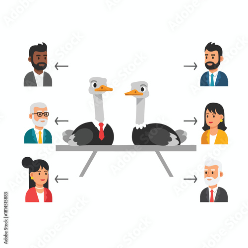 Diverse Team Weighing Options with Ostrich Metaphor
