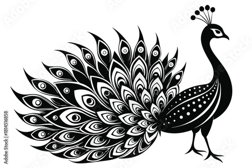 elegant peacock silhouette with luxurious tail feather