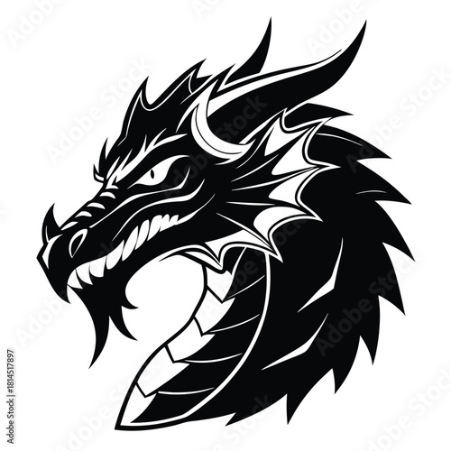 dragon head black and white silhouette on white background