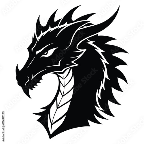 dragon head black and white silhouette on white background