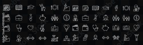 Collection of diverse line icons representing various aspects of life and personal development goals
