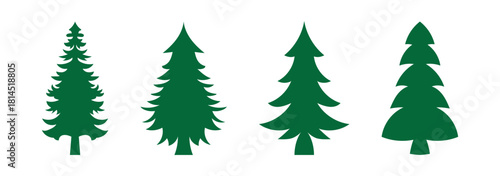 Pine tree silhouette set, black forest icons, evergreen vector clipart, nature graphic elements, stylized tree shapes, outdoor design assets