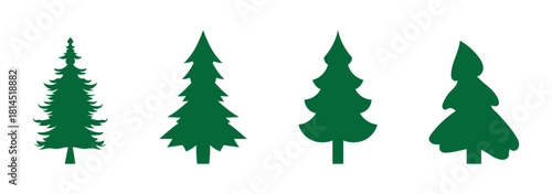 Pine tree silhouette vector set, christmas fir icons collection, forest nature illustration isolated on white background, evergreen plant symbols, landscape design elements.