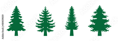 Pine tree silhouette vector set, christmas fir icons collection, forest nature illustration isolated on white background, evergreen plant symbols, landscape design elements.