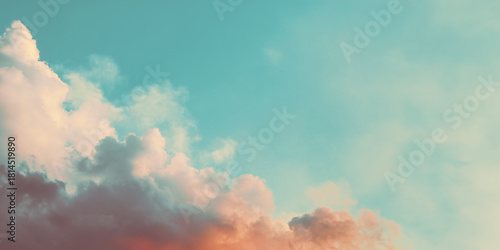 Fototapeta Naklejka Na Ścianę i Meble -  Dreamy pastel sky with soft clouds in warm orange and turquoise gradient, calm and inspiring minimal landscape background
