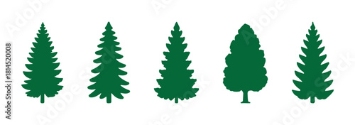 set silhouette of christmas tree, fir tree design vector isolated