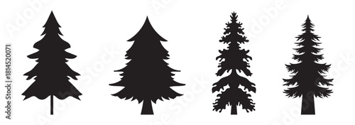 set silhouette of christmas tree, fir tree design vector isolated
