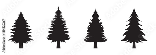 set silhouette of christmas tree, fir tree design vector isolated