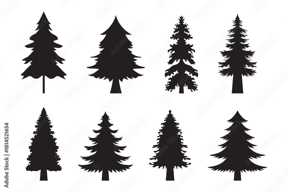 Obraz premium Christmas Tree Silhouette Vector Icon Collection