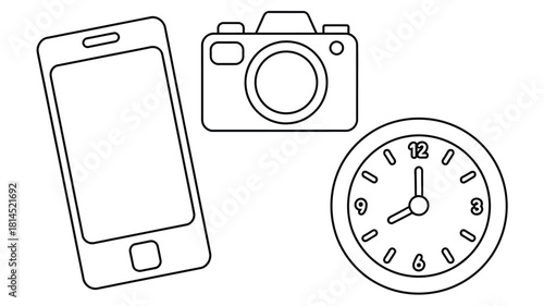 Time for creative content with phone camera and clock illustration