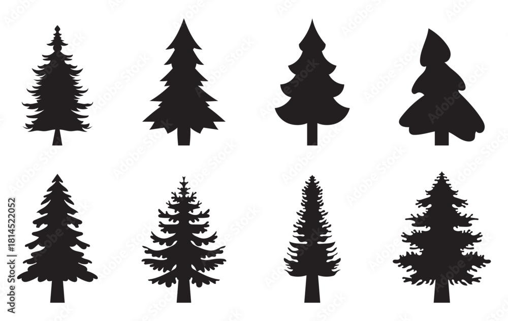 Fototapeta premium set of Douglas Fir tree vector silhouette illustration isolated on white background