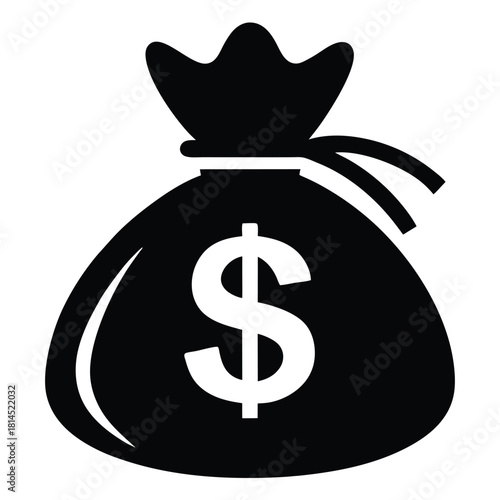 dollar bag icon black and white silhouette on white background