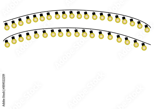 Yellow curved string lights in parallel arcs glowing warmly against black wire, perfect for festive, outdoor, or decorative ambiance