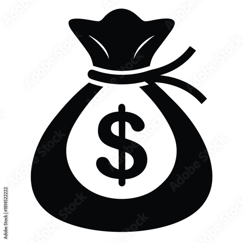 dollar bag icon black and white silhouette on white background