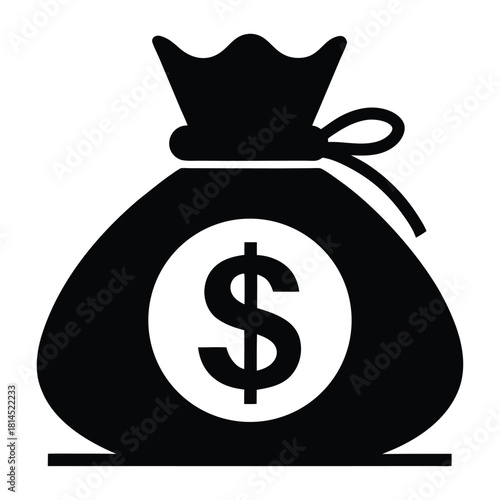 dollar bag icon black and white silhouette on white background