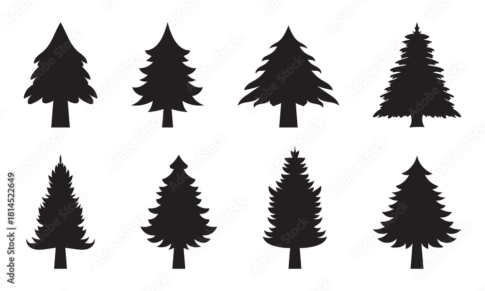 Fototapeta premium christmas tree icon set silhouette on white background