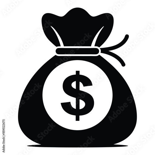 dollar bag icon black and white silhouette on white background