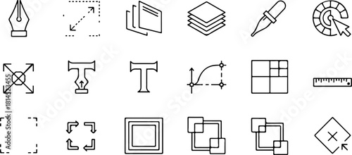 Modern vector design elements for creative projects: Professional tools, layout grids, typography, and essential icons for graphic artists and web developers