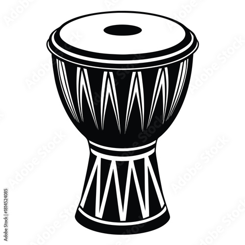 djembe drum black and white silhouette on white background