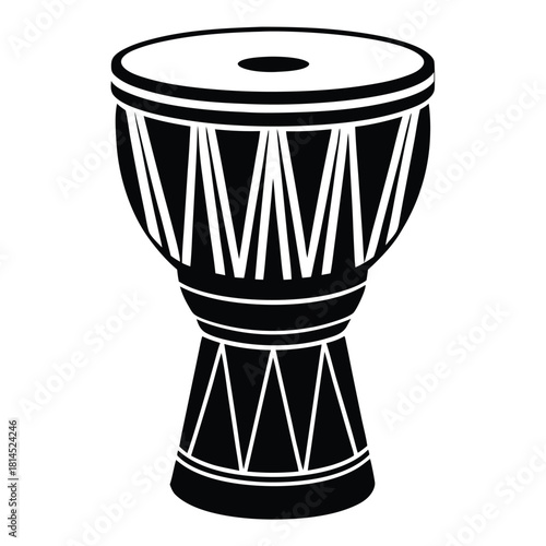 djembe drum black and white silhouette on white background