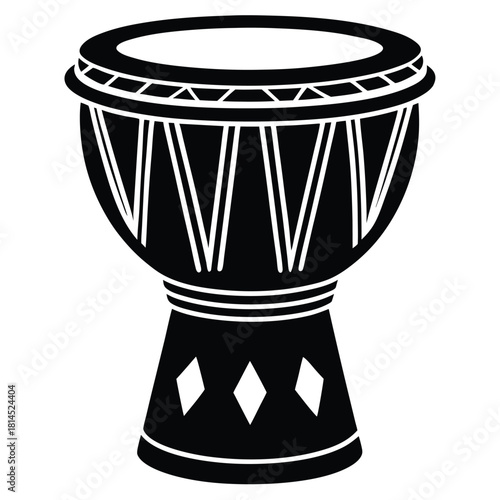 djembe drum black and white silhouette on white background