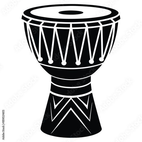 djembe drum black and white silhouette on white background
