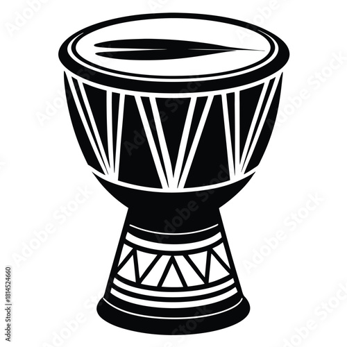 djembe drum black and white silhouette on white background