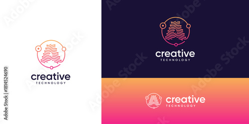 Abstract letter A logos with wave dots and lines connected ideas. Global network tech sphere design concept. Creative vector illustration based icons template.